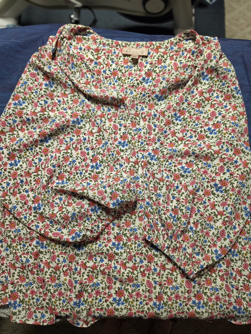 Philosophy White Floral Blouse with Pink & Blue Flowers